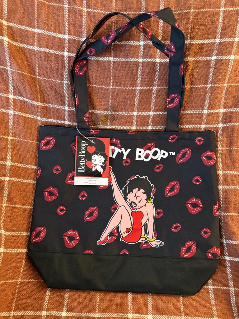 Betty Boop Black Tote with Red Kiss Print
